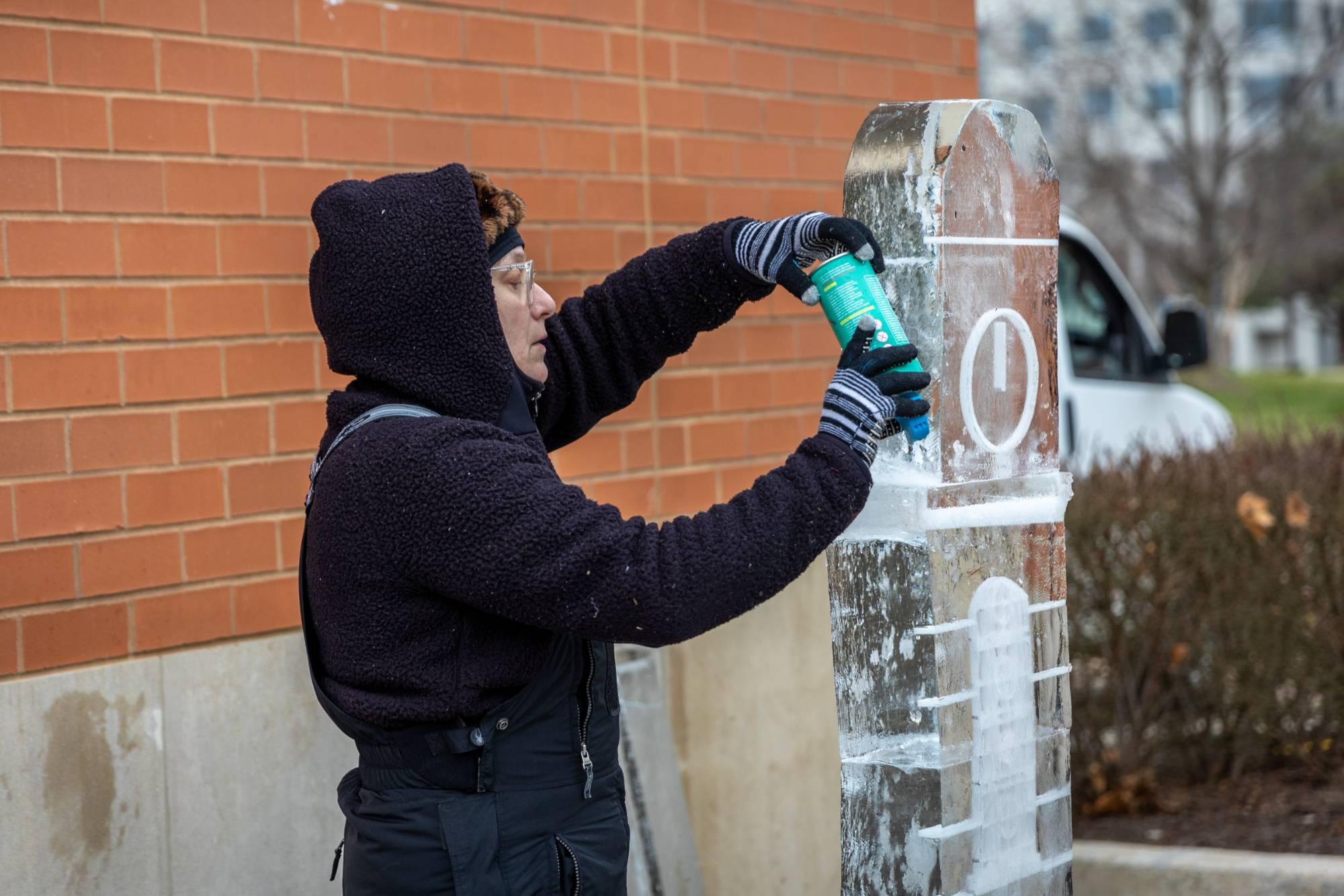 Ice sculpture being sculpted